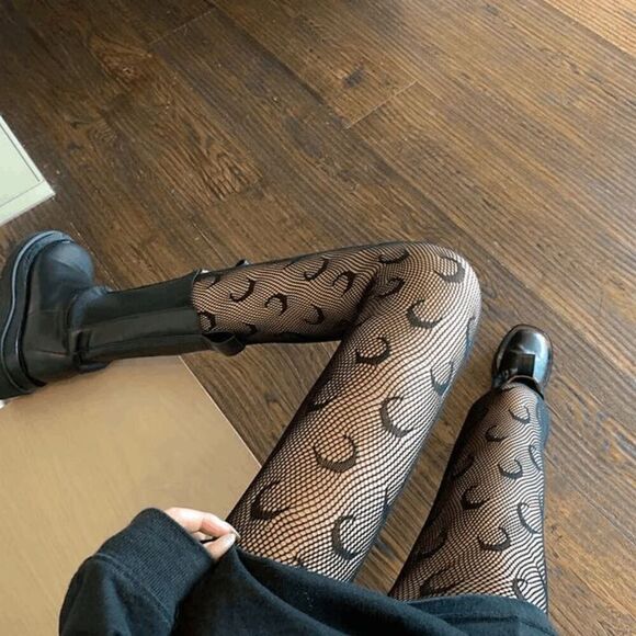 NWOT Moon Print Fishnet Tights - One Size - Picture 1 of 1